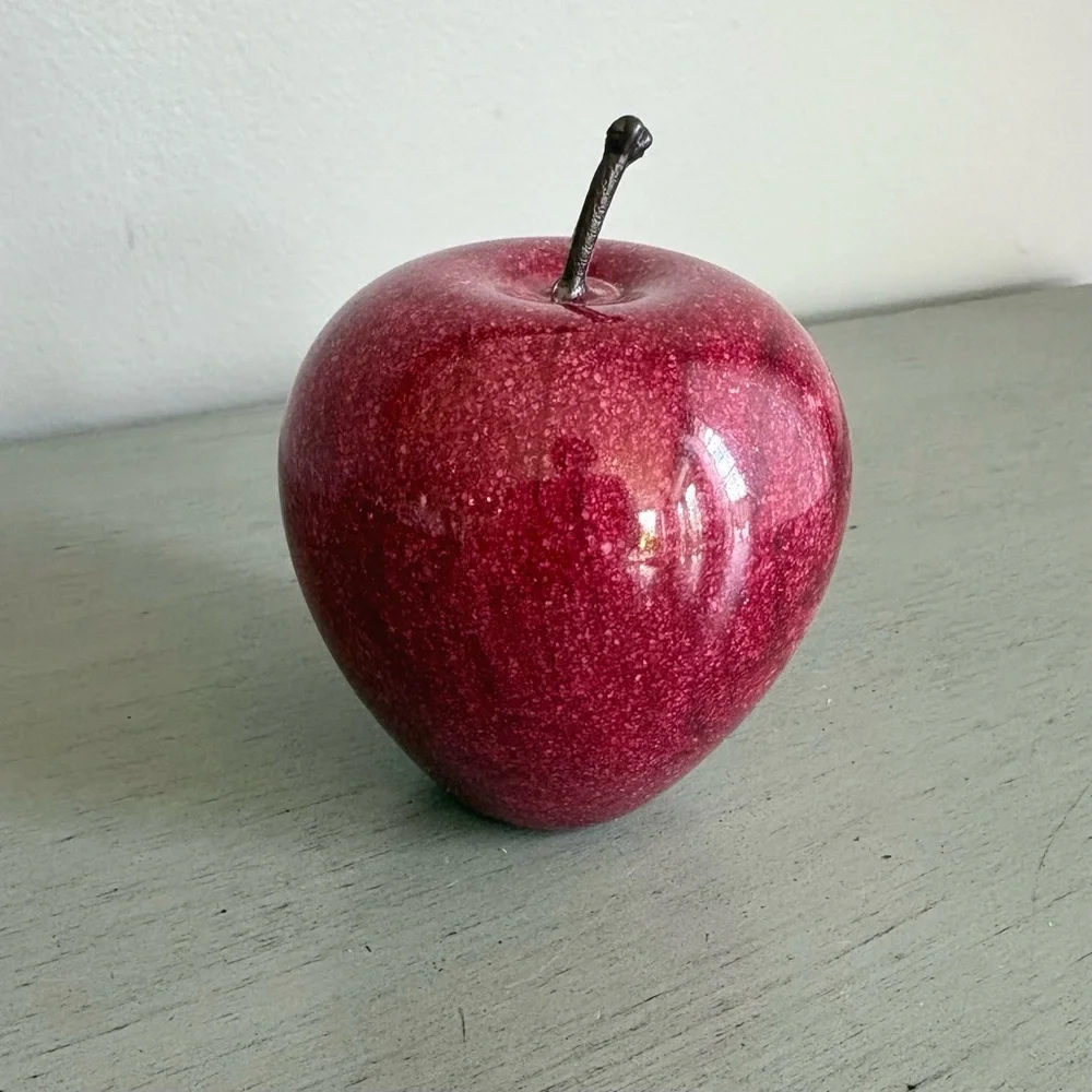 VTG Alabaster Speckled Red Marble Apple Home Accent Paperweight 3 IN Teacher